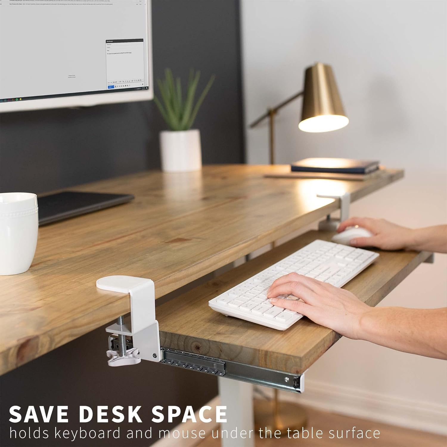 VIVO Clamp and 12 Inch Rail Set for DIY Custom Wooden Keyboard Trays (Tray Not Included), under Desk Pull Out Slider Track with Extra Sturdy C-Clamp Mount System, White, MOUNT-RAIL02W - White image number 6