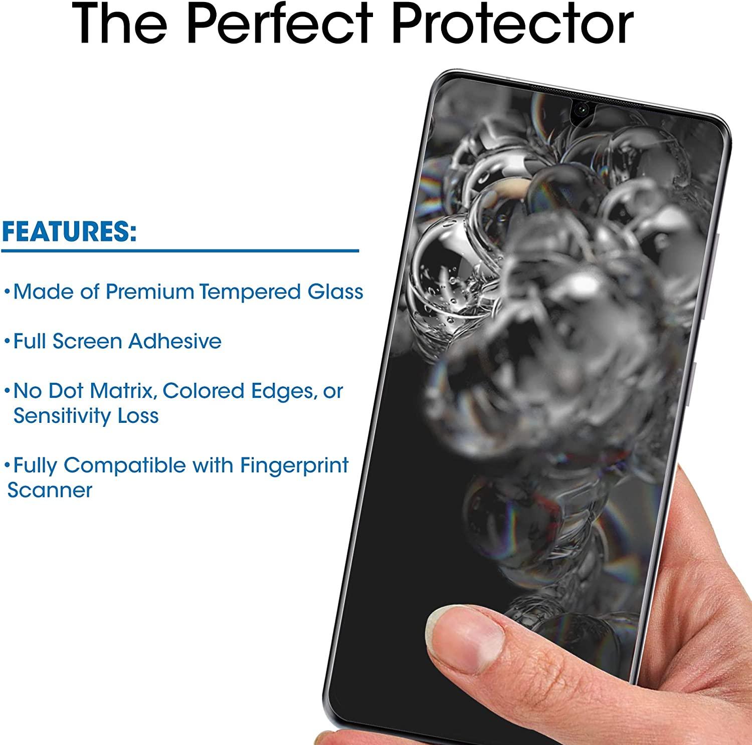 Amfilm Ultra Glass Screen Protector for Galaxy S20 Ultra (2 Pack), Full Cover (Fingerprint Scanner Compatible) Tempered Glass Film (UV Gel Application) - Samsung Galaxy S20 Ultra Screen Protector image number 4