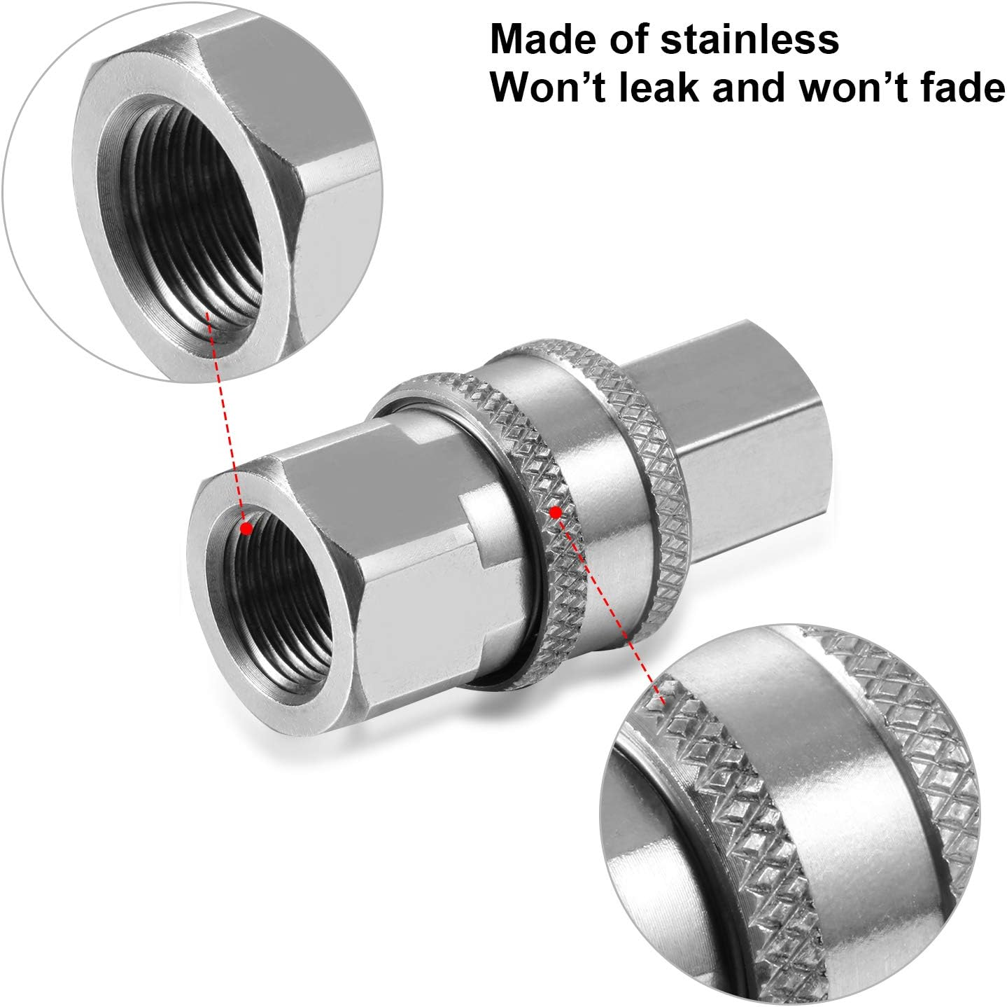 2 Sets Hotop NPT 3/8 Inch Stainless Steel Male and Female Quick Connector Kit Pressure Washer Adapters (Internal Thread) - Internal Thread, External Thread image number 6
