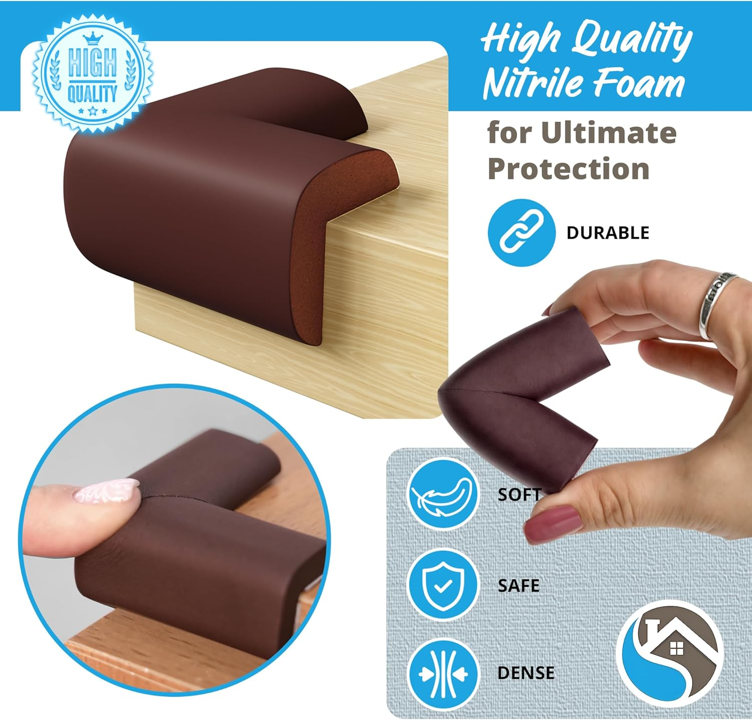 8-Pack Corner Protectors Baby Proof, Furniture Corner and Edge Safety Bumpers, Soft Rubber Foam Cushion Covers, 3M Taped Corner Guards, Baby Child Proofing Pads, Table Corner Protectors, Brown image number 6