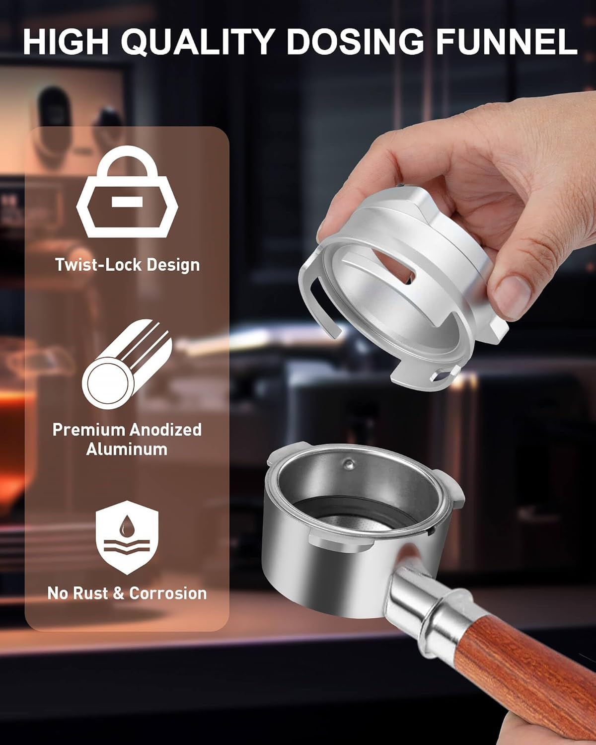 Vomika 54Mm Coffee Dosing Funnel, Hands-Free Aluminum Dosing Ring & 53.5Mm Stainless Steel Puck Screen, Espresso Accessories Suitable for 54Mm Breville Barista Portafilters, with Grinding Trigger image number 6