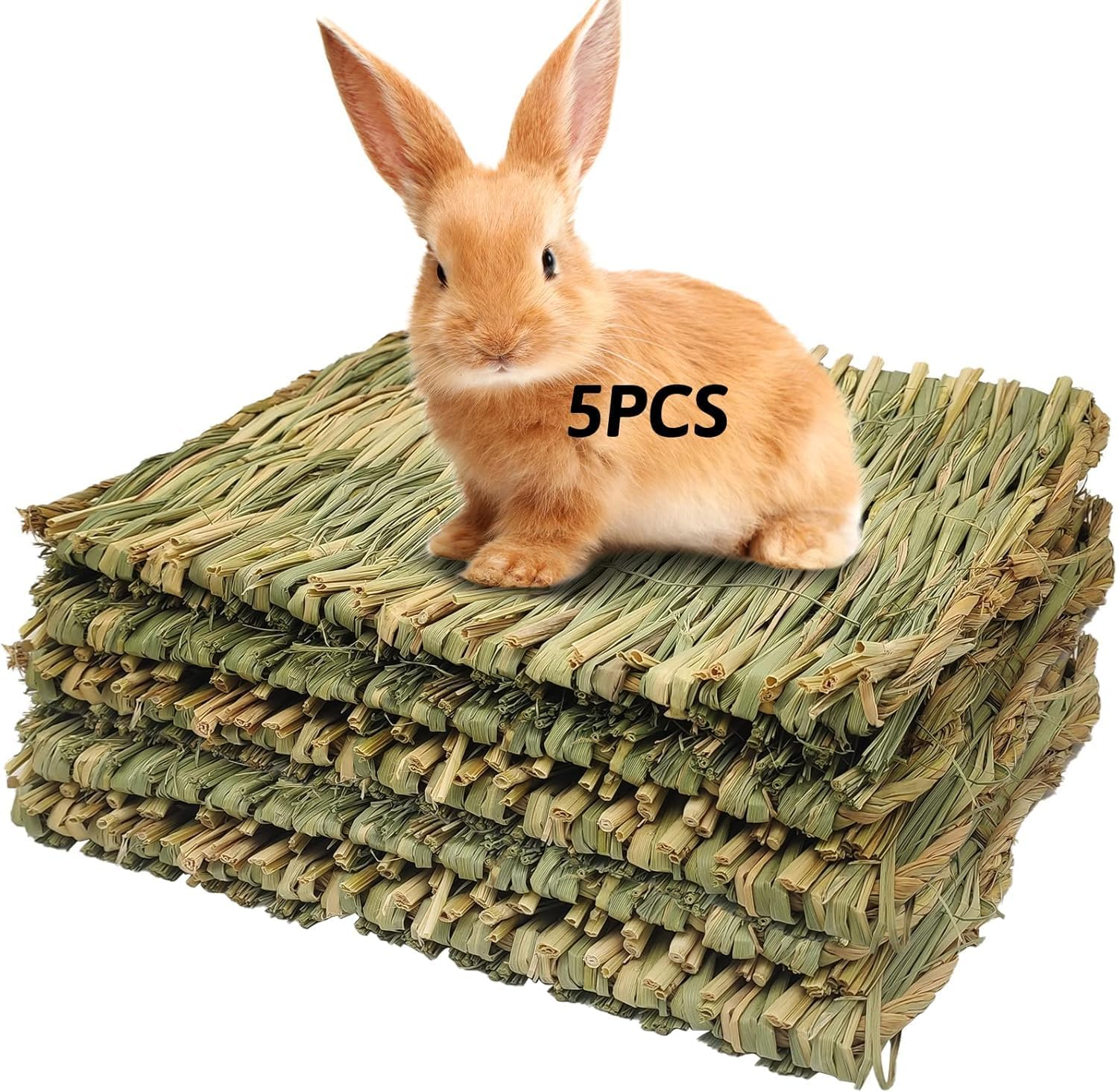 Kathson Grass Mat Woven Bed Mat for Small Animals Pack of 5 Grass Mats Rabbit Litter Nest Chew Toy Bed Toy for Guinea Pigs Parrot Rabbit Hamster Rat image number 4