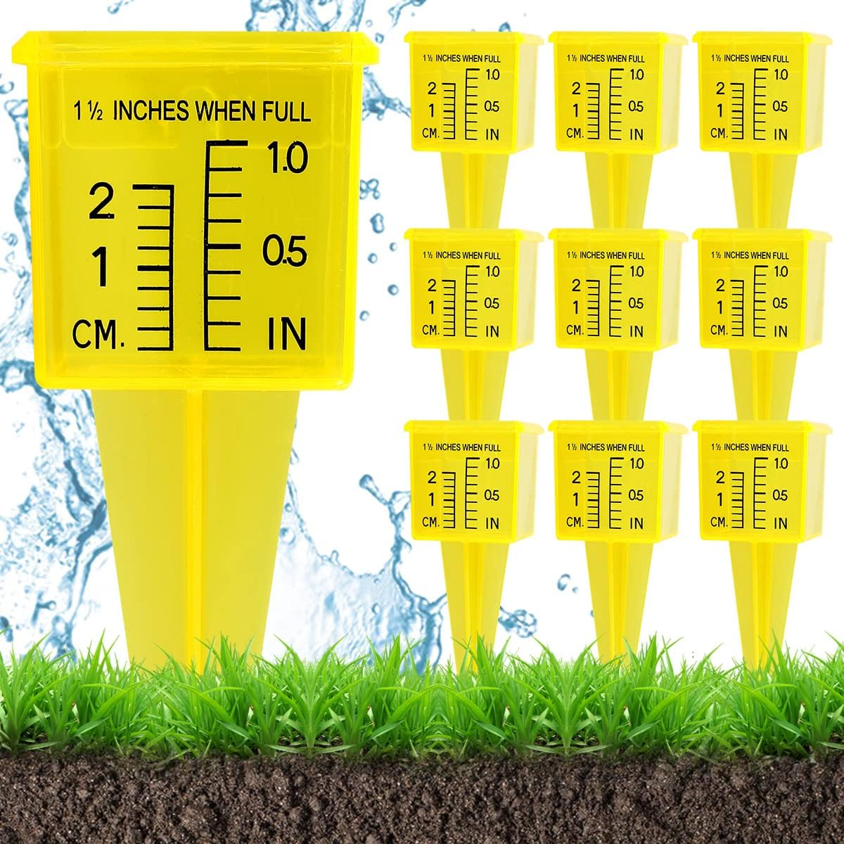 Bright Yellow Transparent Rain Gauge Outdoor Water Measuring Tool Plastic Sprinkler Gauge Instrument Reusable Garden Water Gauge Sprinkler Gauge for Garden Lawn Backyard (10Pcs)