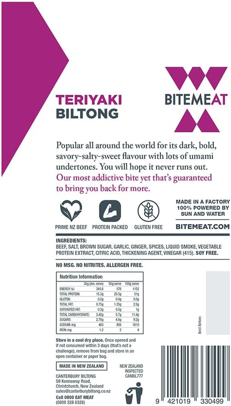 Bitemeat Biltong Teriyaki Beef Snacks 50G image number 1