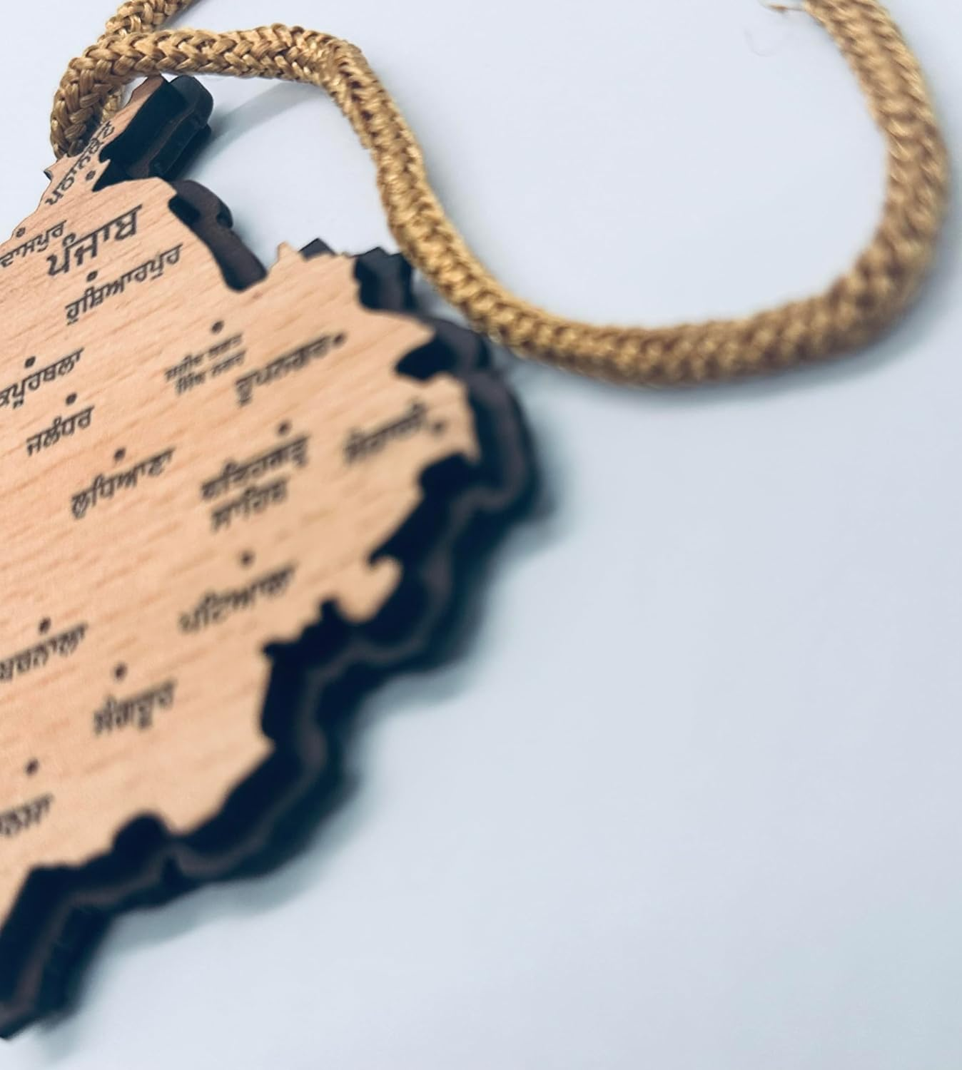 Sadigali Punjab Map Car Hanging Punjabi Car Accessory for Punjabi Car Decor Both Side Gurmukhi and Punjab States Engraved 6MM Thick 4 Inches Wide Khanda Punjabi Accessory, Beige