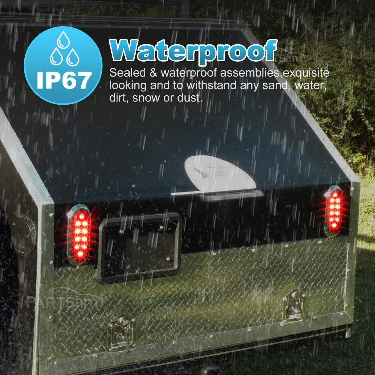 2PCS 6" Oval Chrome Trailer Truck Red 10 LED Surface Mount Stop Turn Tail Lights image number 5