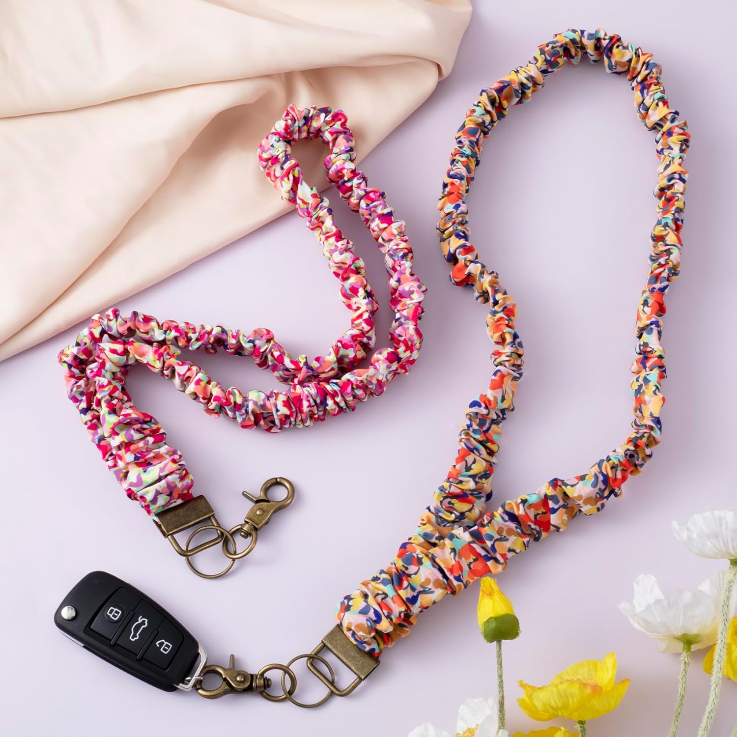 Scrunchie Lanyards, Stretchy Teacher Lanyard with Lobster Clasp, Retractable Neck Lanyards for ID Badges image number 5