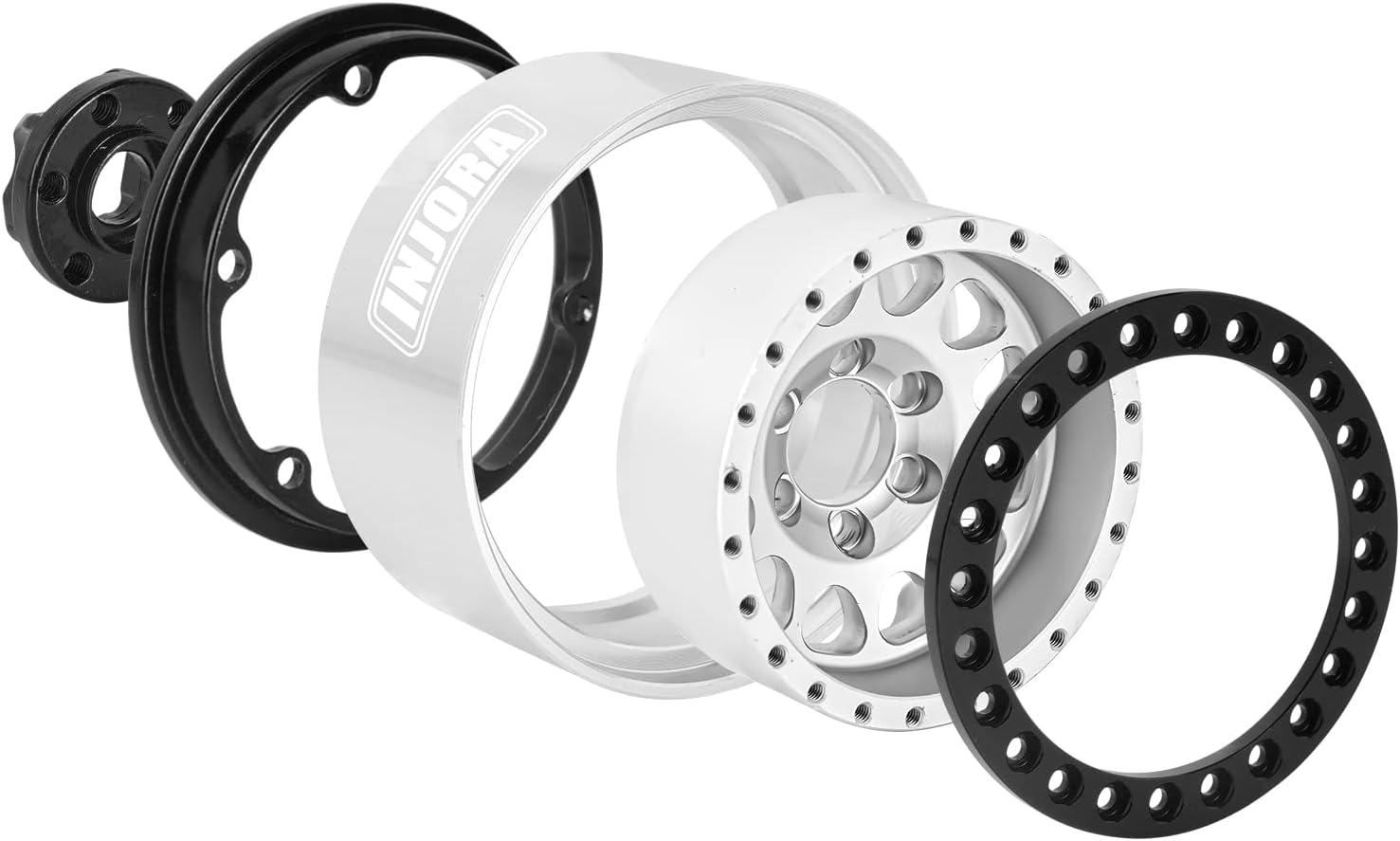 INJORA 1.9 Beadlock Wheel Deep Dish Negative Offset 10.4Mm Wheel Rim for 1/10 RC Crawler Auto Axial SCX10 90046 AXI03007 TRX4 VS4-10 Gen8 MST Cfx(Black＆Sliver) - Black image number 6