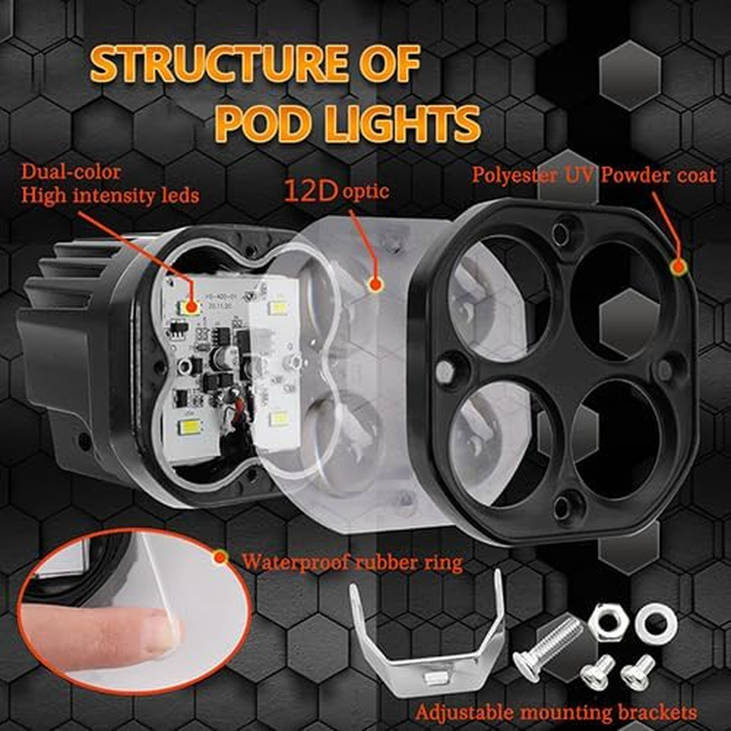 LED Light Pods, Offroad Work Lights 50W 6000LM 9V 32V IP67 2 Pcs, Focused Spot Beam Light Bar Spotlight Fog Lights, for Car off Road Boat Truck 4X4 SUV ATV Tractors Excavator Motorcycle Pickup (Clear) - Clear image number 5