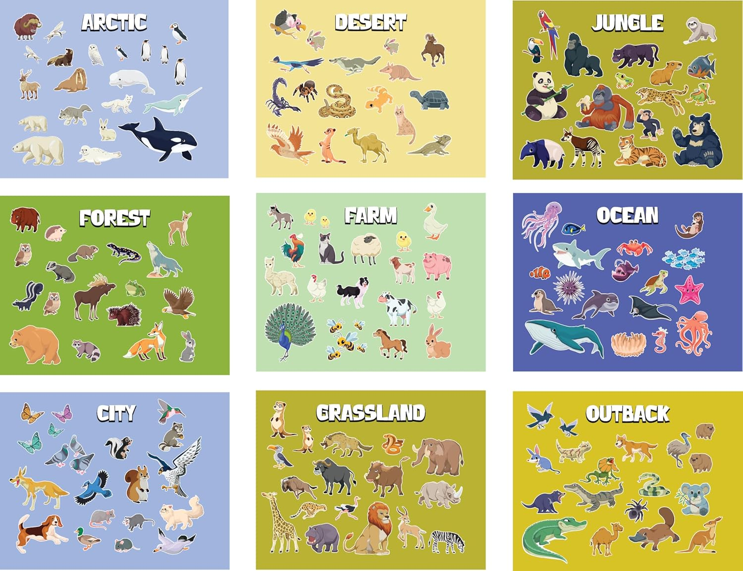 Animal Habitats Sticker and Coloring Book. 9 Habitats with Stickers and Coloring Pages. Engaging, Educational, Interactive, Fun, and Colorful., 198168669563