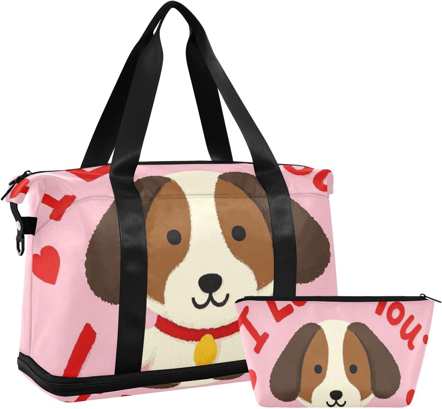 I Love Your Valentine Dog Travel Duffel Bags Travel Weekender Gear Bag with Toiletry Bag for Airplane Traveling Foldable, I Love Your Valentine Dog, 1 Size image number 5
