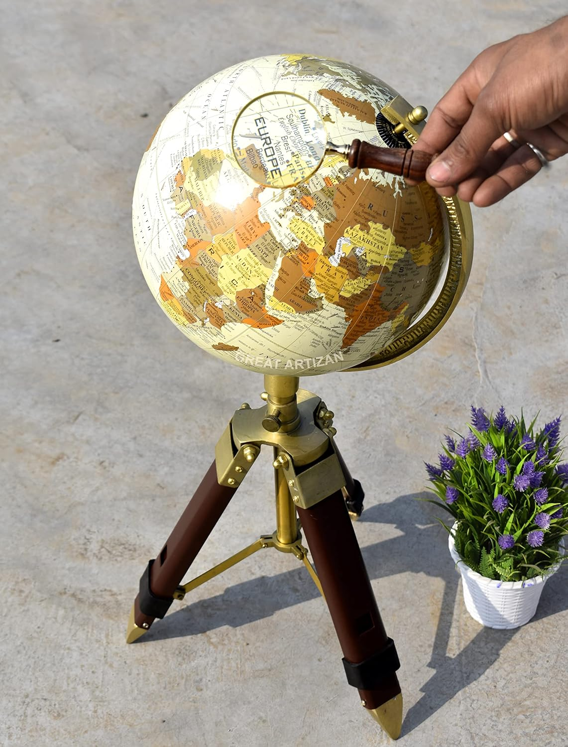 34 Inches Tall Antique World Globe with Tripod Stand. Vintage Look Tripod World Globe for Learning & Decorations with Free Magnafying Glass. image number 5