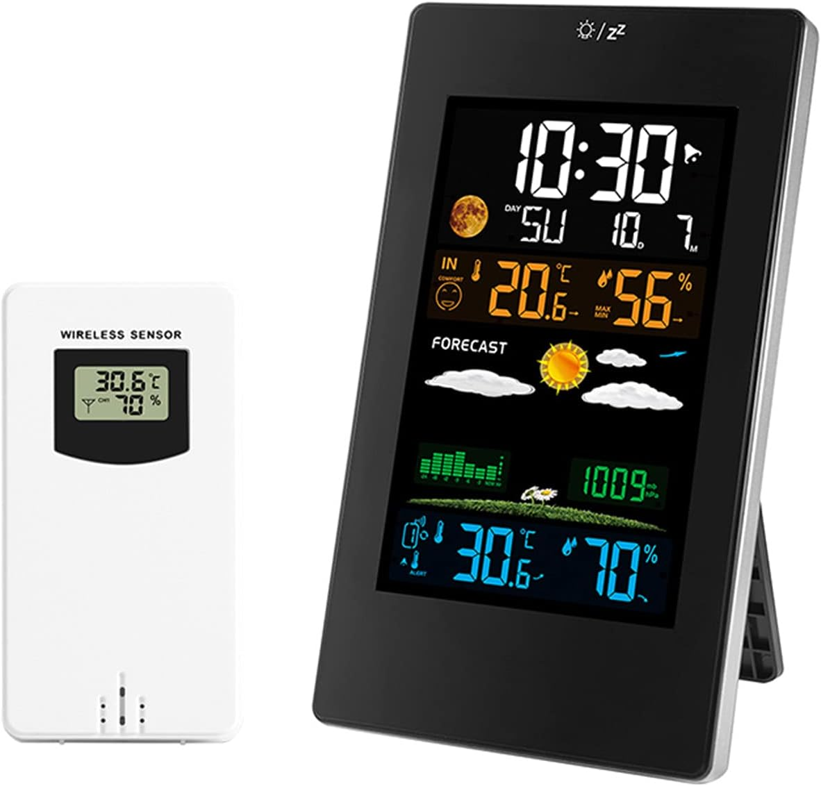 Wireless Weather Station Indoor Outdoor Weather Forecaster with Sensor Digital Hygrometer Monitor with Alarm Clo Moon Phase Adjustablt Balight Sooze Mode image number 6