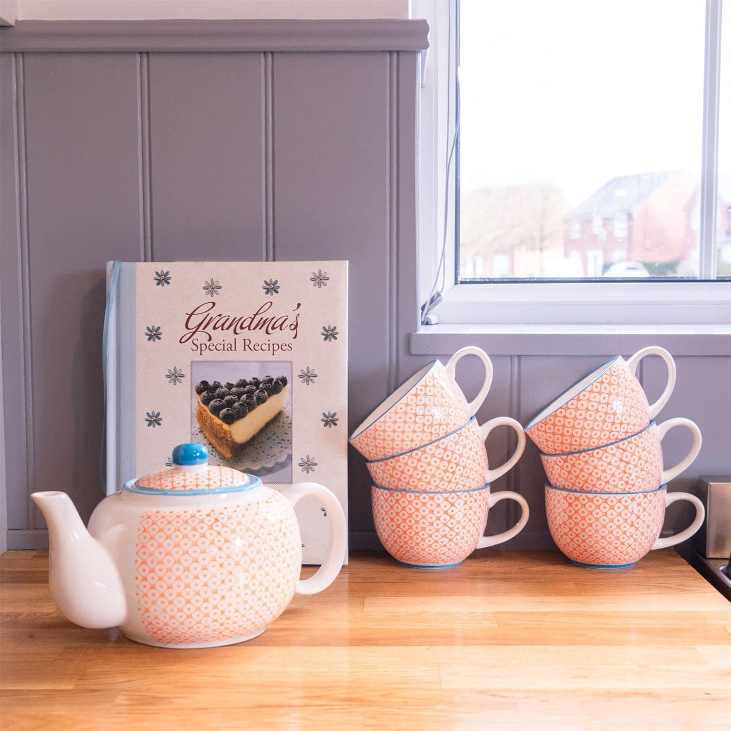 Nicola Spring Hand-Printed Teapot - 820Ml - Orange Traditional Decorative Floral Pattern Porcelain Tea Pot with Lid Tableware Large Teapot for Tea, Milk image number 6