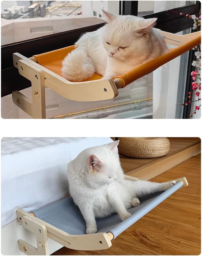 Cat Bedside Hammock and Window Perch, Cat Bed Attachment for Human Bed, Perfect for Indoor Cats Inside, Easy to Adjust and Attach to Windowsill & Bedside (Blue, L) image number 1