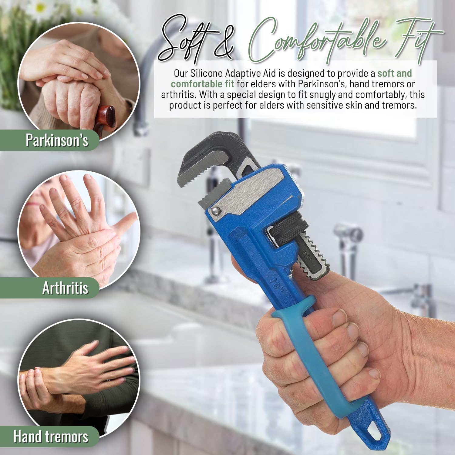 Adaptive Utensils for Seniors and Toddlers, Tools Grasping Items, Silicone Utensil Holder Adaptive Eating Aid Stroke Arthritis Limited Grip Universal Daily Living Special Needs or Disabled Infant to Child Aids Pediatric Occupational Therapy Supplies image number 1