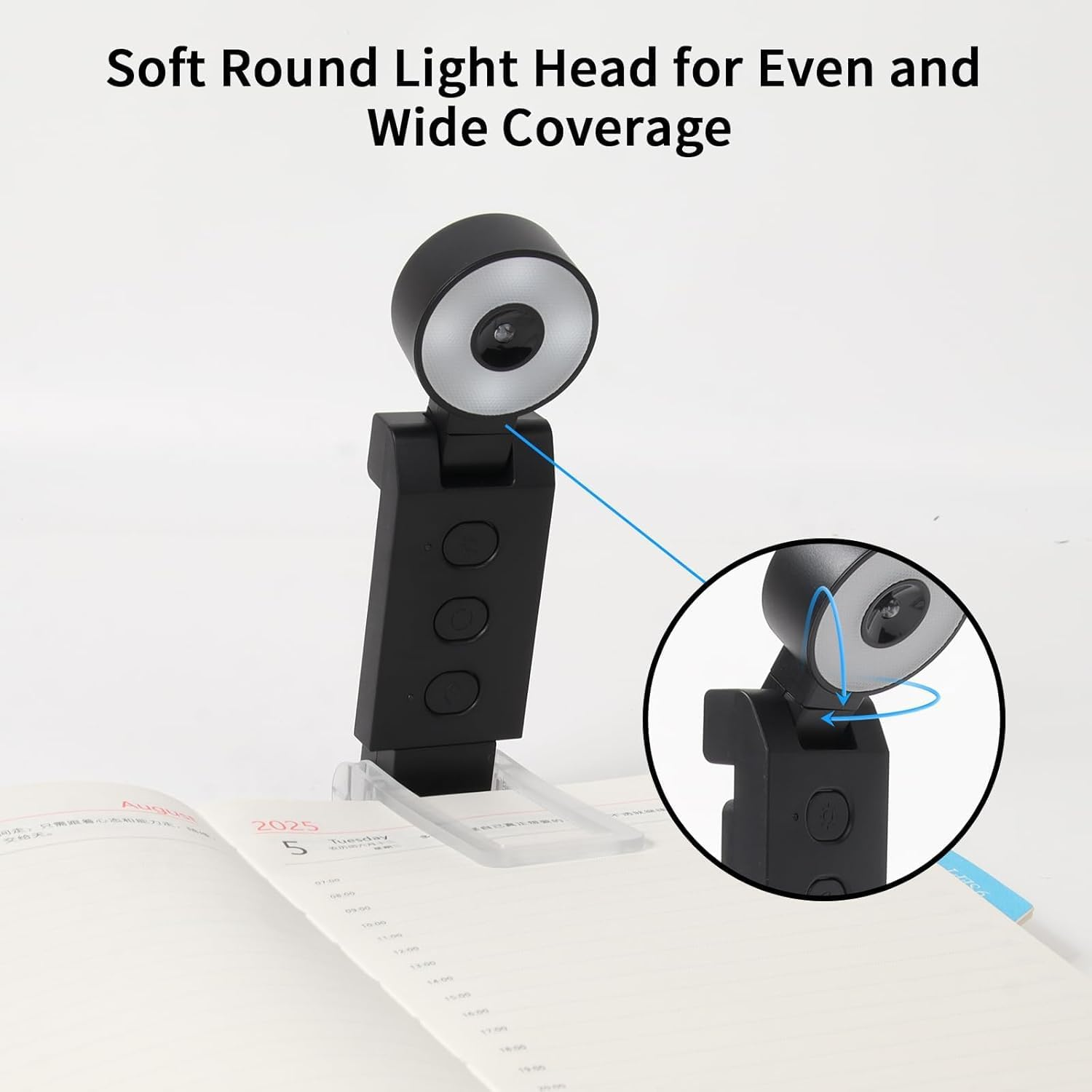 Book Light, USB Rechargeable Clip-On Reading Light, 30 Adjustable Modes, Eye-Caring,Flashlight with Timer, Perfect for Book Lovers/Travel (Black-Round) - Black-Round-2Pack image number 3