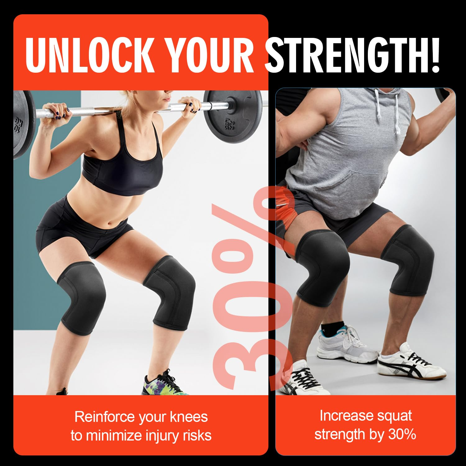 Knee Brace,1 Pack 7Mm Neoprene Sports Kneepads Knee Support Compression Weightlifting Pressured Crossfit Training Knee Pads Knee Sleeves Support Women Men H HOME-MART (Black, L) image number 6