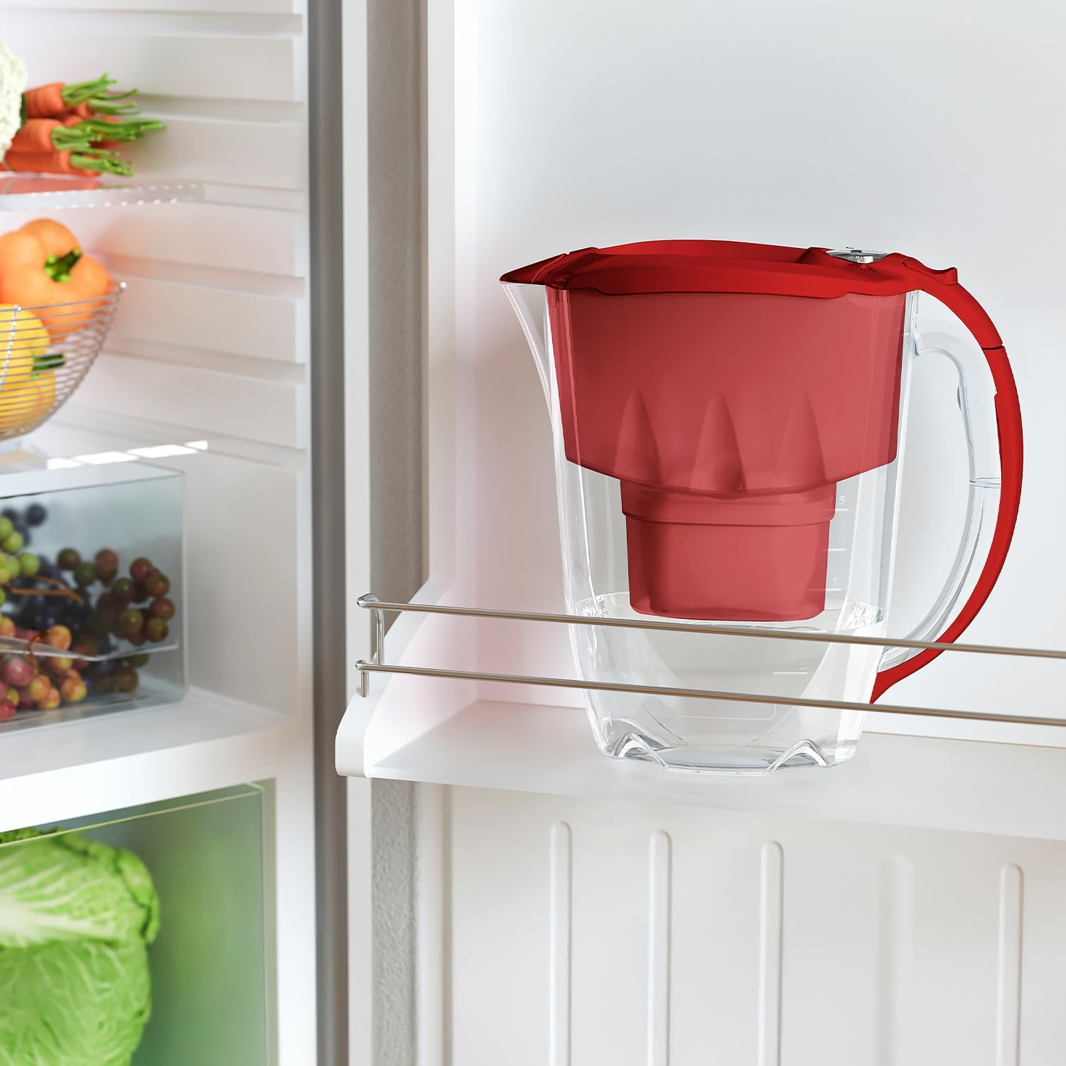 AQUAPHOR Water Filter Jug Amethyst Red 1 X MAXFOR+ Filter Included I Capacity 2.8L I Fits in the Fridge Door I Reduces Limescale Chlorine & Microplastics image number 2