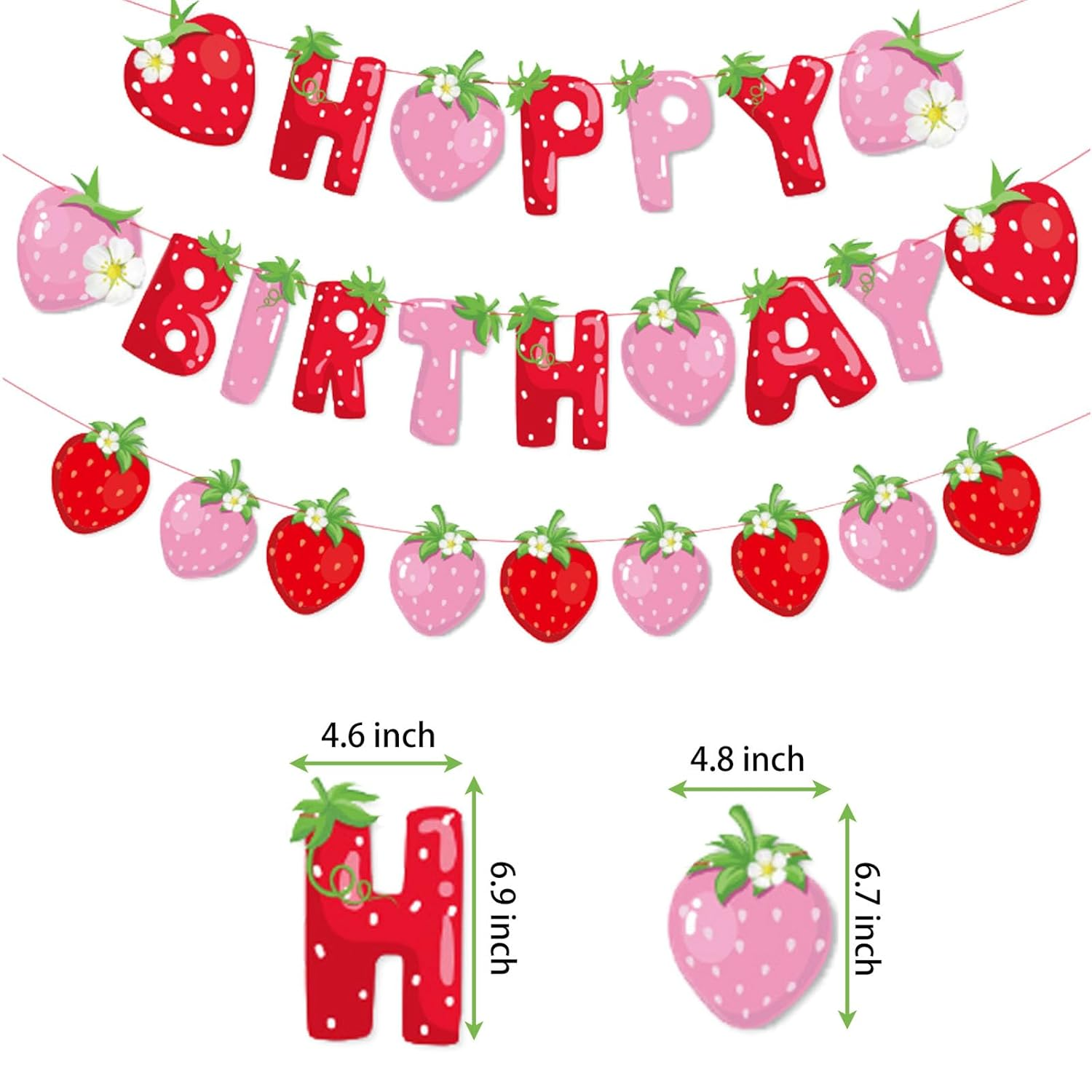 Strawberry Fruit Banners - Happy Birthday Theme Party Hanging Backdrop Decorations for Girls HBD Celebration image number 2