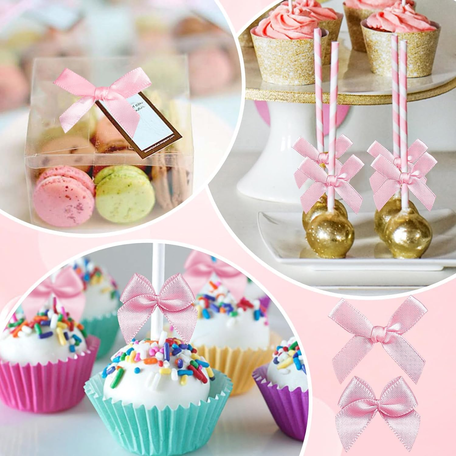 300Pcs Mini Pink Ribbon Bows, Small Pre-Tied Bows for Gift Wrapping, 1.5 Inch Satin Ribbon Bow Flowers for DIY Crafts, Birthday Party, Wedding Decor image number 5