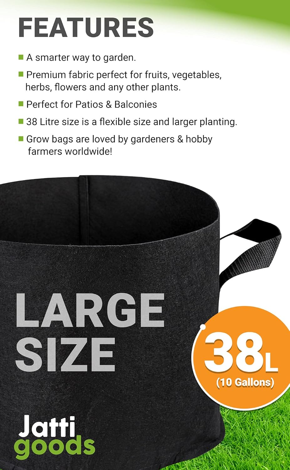 6 Pack, 10 Gallon Plant Grow Bags 38 Litre, Heavy Duty 300G Breathable Plant Fabric Plant Pots with Reinforced Handles image number 4