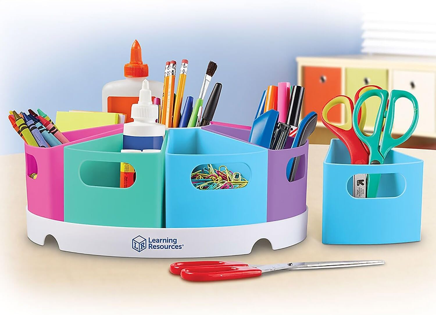 Learning Resources Create-A-Space Storage Center, 10 Piece Set - Desk Organizer for Kids, Art Organizer for Kids, Crayon Organizer, Homeschool Organizers and Storage, Pastel image number 2