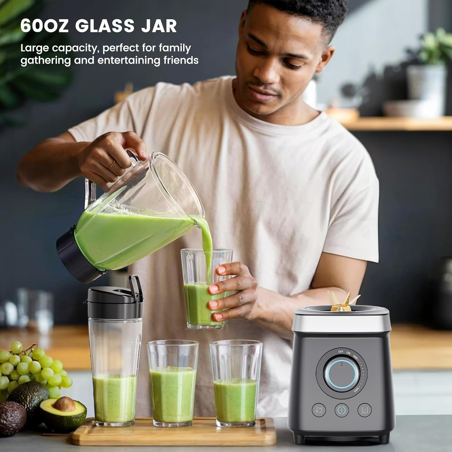 Keenray Personal Blender, Smoothie Maker, 2000W High Speed Electric Blender, Food Processor with 1.8L Glass Jug, 6-Leaf Stainless Steel Blades, BPA Free Countertop Blenders for Ice Crush image number 6