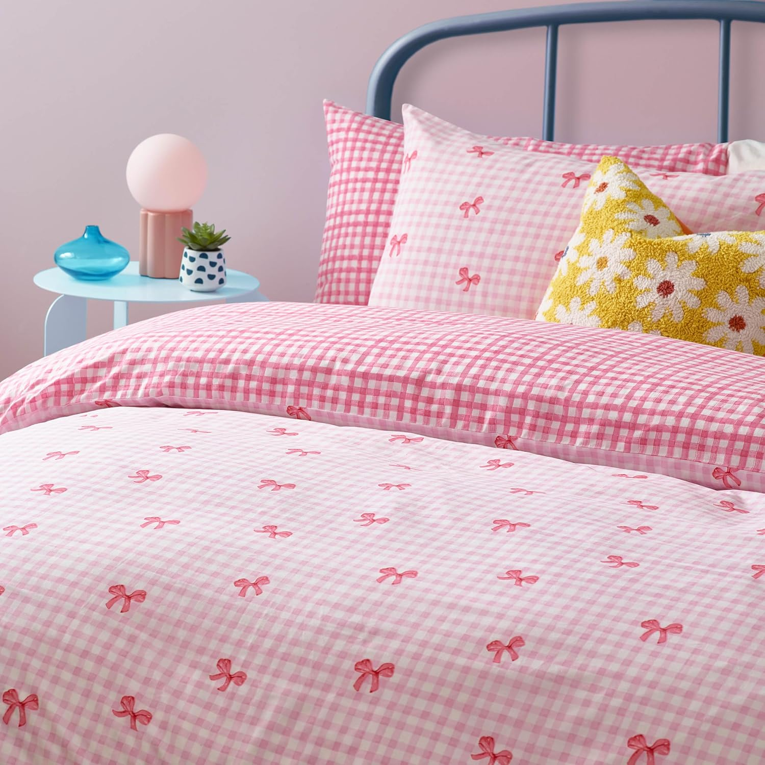 Heya Home Gingham Bows Printed Duvet Set - Pink - King