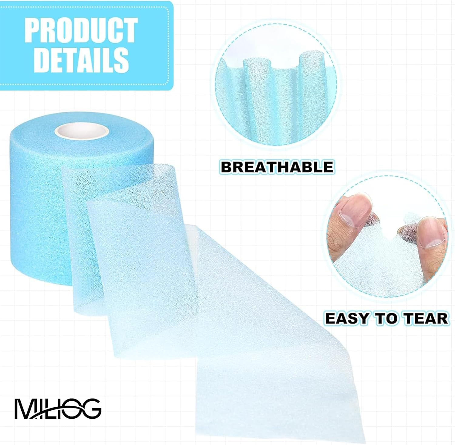 4 Pack Multi Color Pre Wrap for Hair & Sports, Athletic Tape Headbands, 2.76" X 12 Yds | MILIOG Prewrap Underwrap Tape image number 1