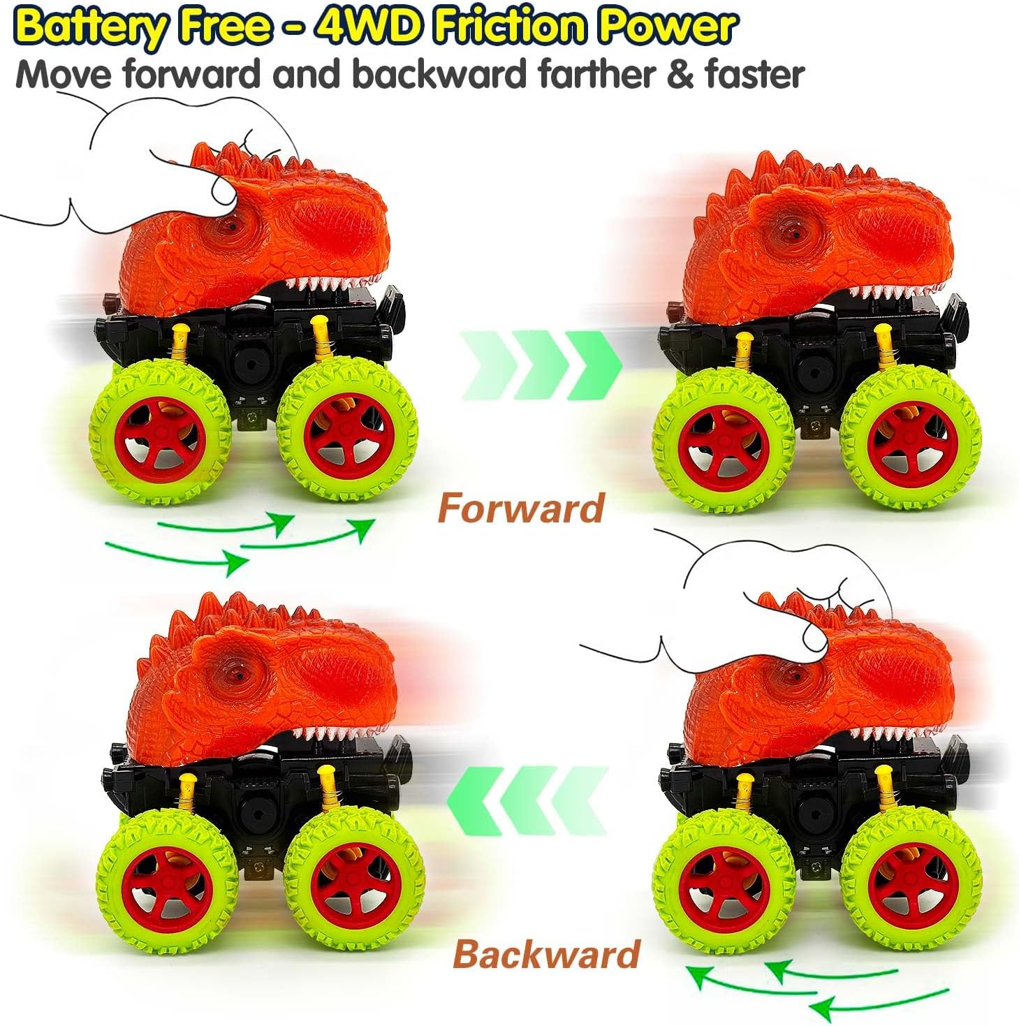 Befunsol Toys for 2 3 Year Old Boys - Monster Truck Dinosaur Toy Car Kids Toys Boys 3-5, Push and Go Friction Dinosaur Cars Toddler Toys, 2 3 4 5 Year Old Boy Christmas Birthday Gifts image number 5