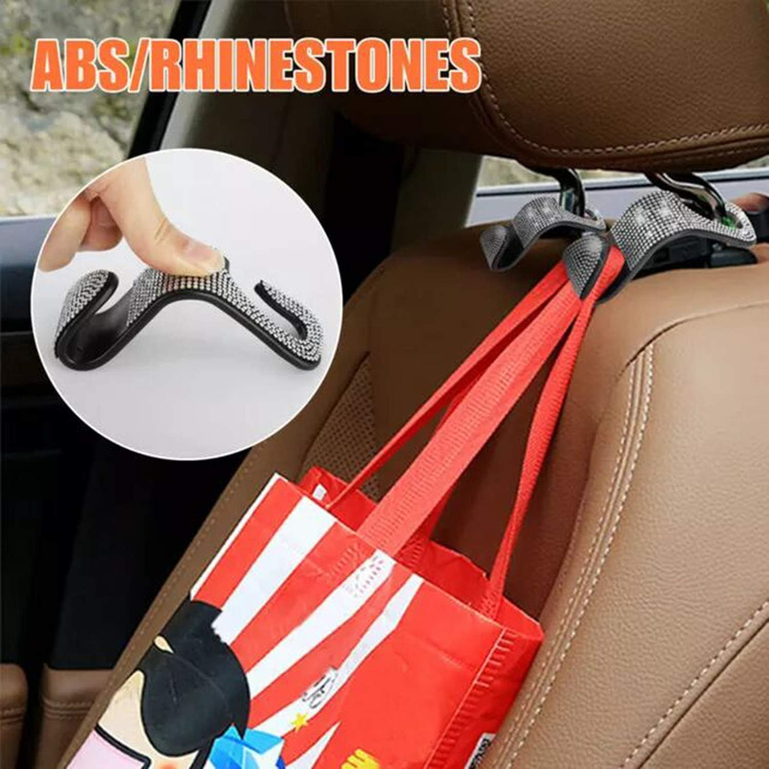 4 Car Headrest Hooks, Bling Car Seat Hanger Backseat, Bling Car Headrest Hangers, Backseat Bling Car Hooks with Rhinestone Diamond Hanger Back Seat Organizer for Vehicle. ( White Blings ) image number 2