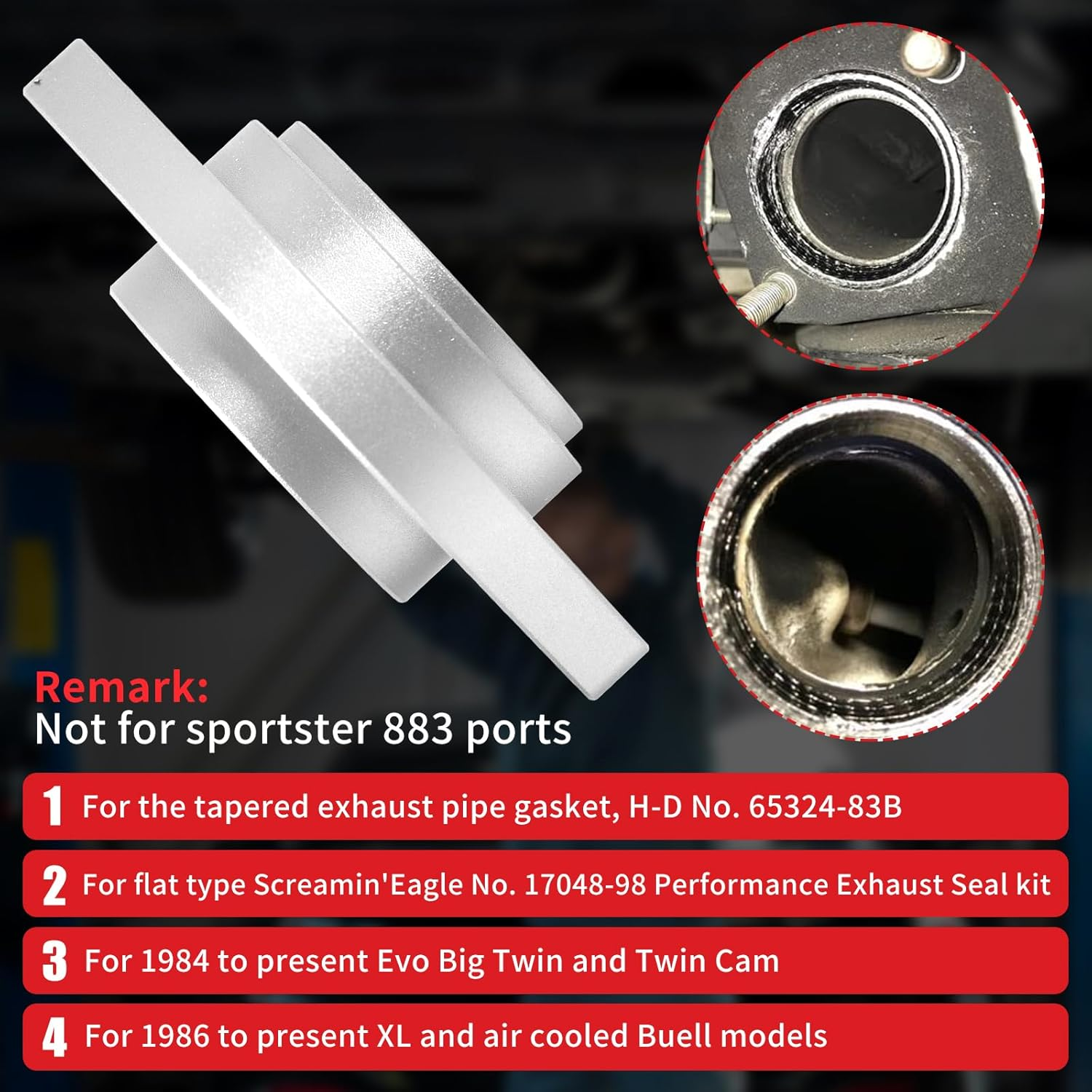 Harley Exhaust Gasket Seal Tool and Tapered Gasket - Red - Fits 1984-2023 Models (Silver) image number 6