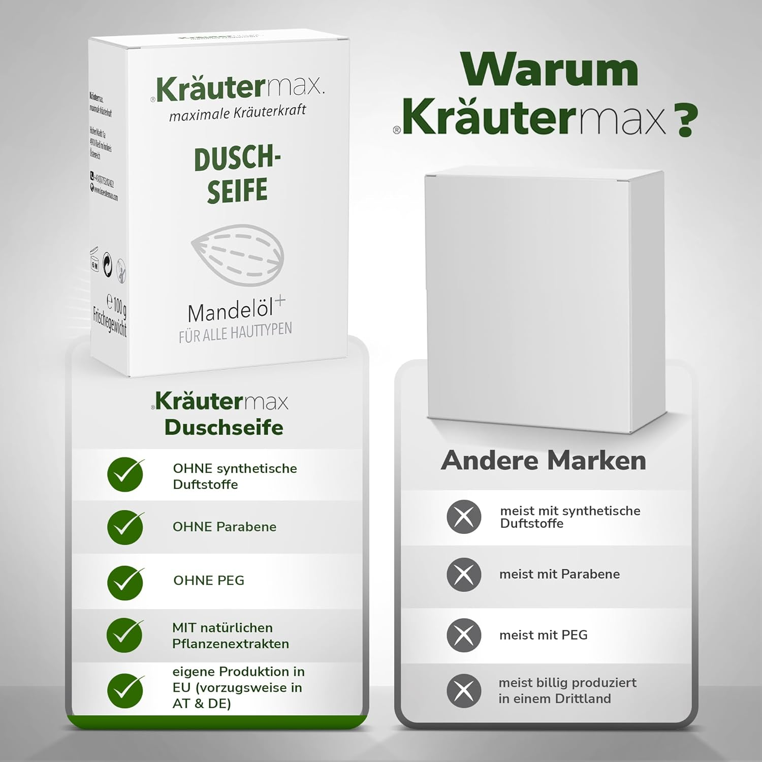 Kr&auml;utermax Almond Oil Soap Shower Soap for Men and Women - Solid Shower Gel Natural Cosmetics - Also as Solid Shampoo 2-In-1 - Natural Soap Piece 1 X 100 G image number 3