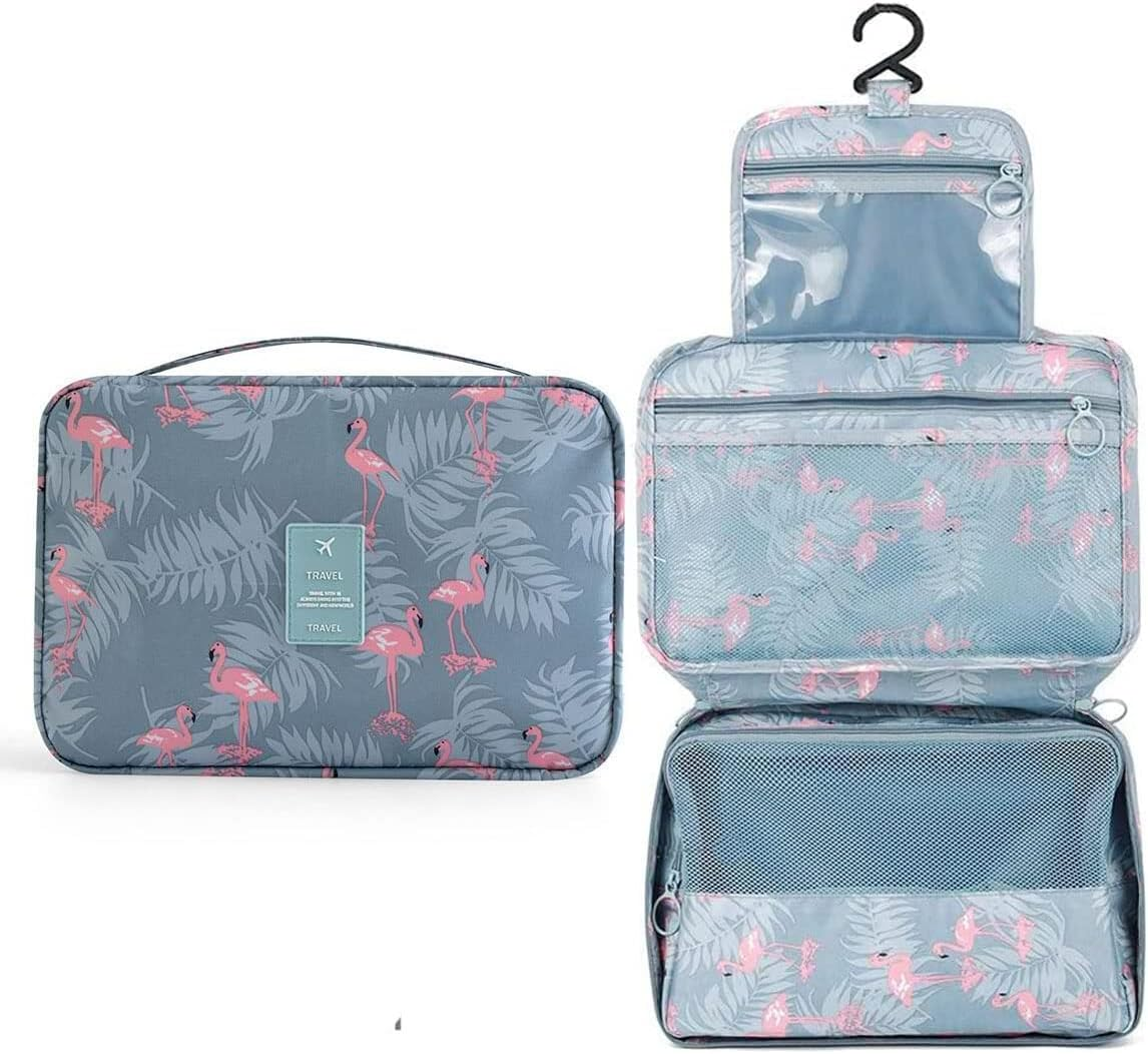 Niwlix Toiletry Bag for Women, Travel Kit and Accessories Organizer, Travel Essentials, Grey Flamingo, Travel Accessories