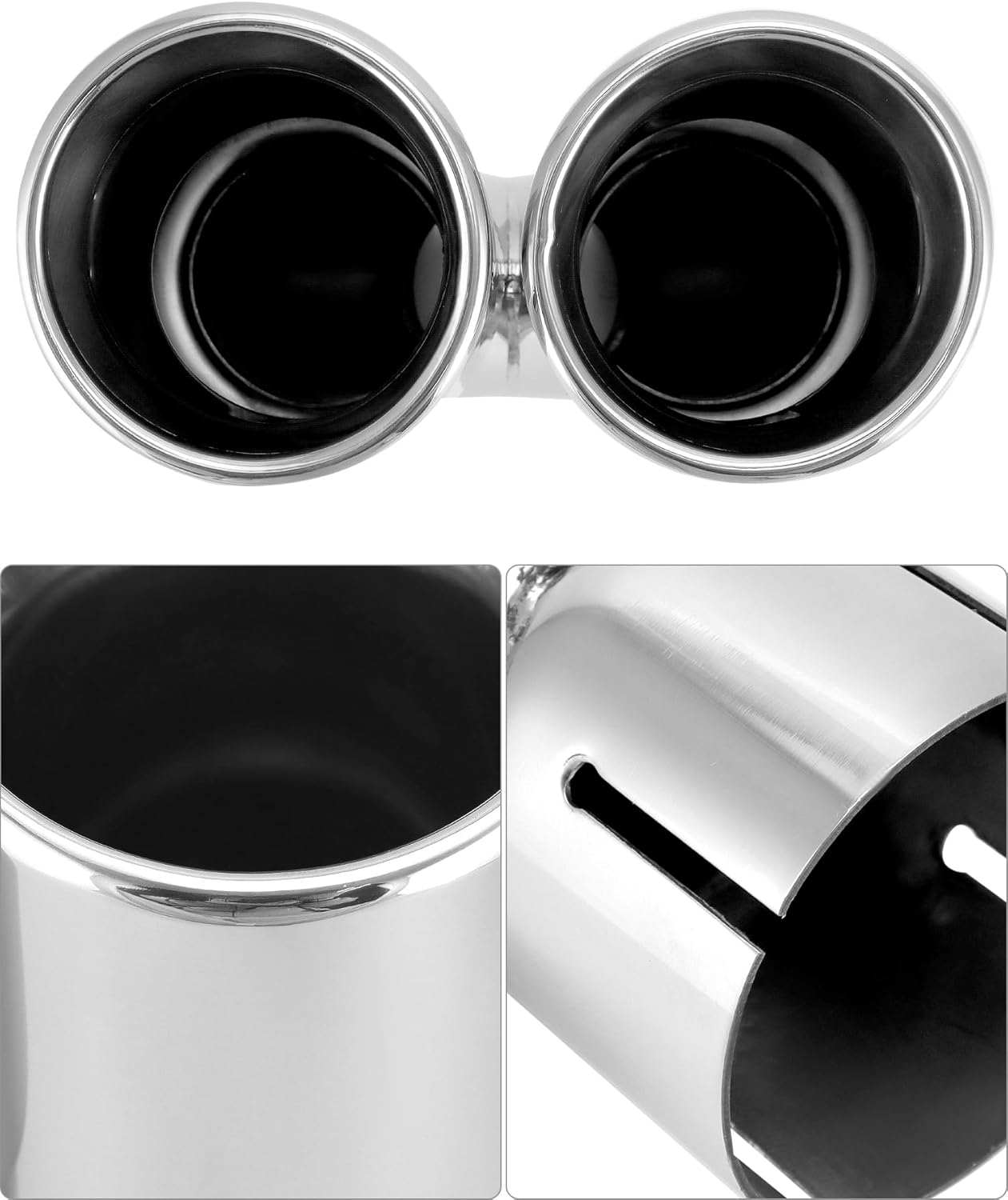 QWORK Universal 2.5" Inlet 3.5" Outlet Dual Exhaust Tip, 9.5" Length Polished Stainless Steel Staggered Exhaust Tailpipe Tip, Set of 2 (Left + Right) image number 6