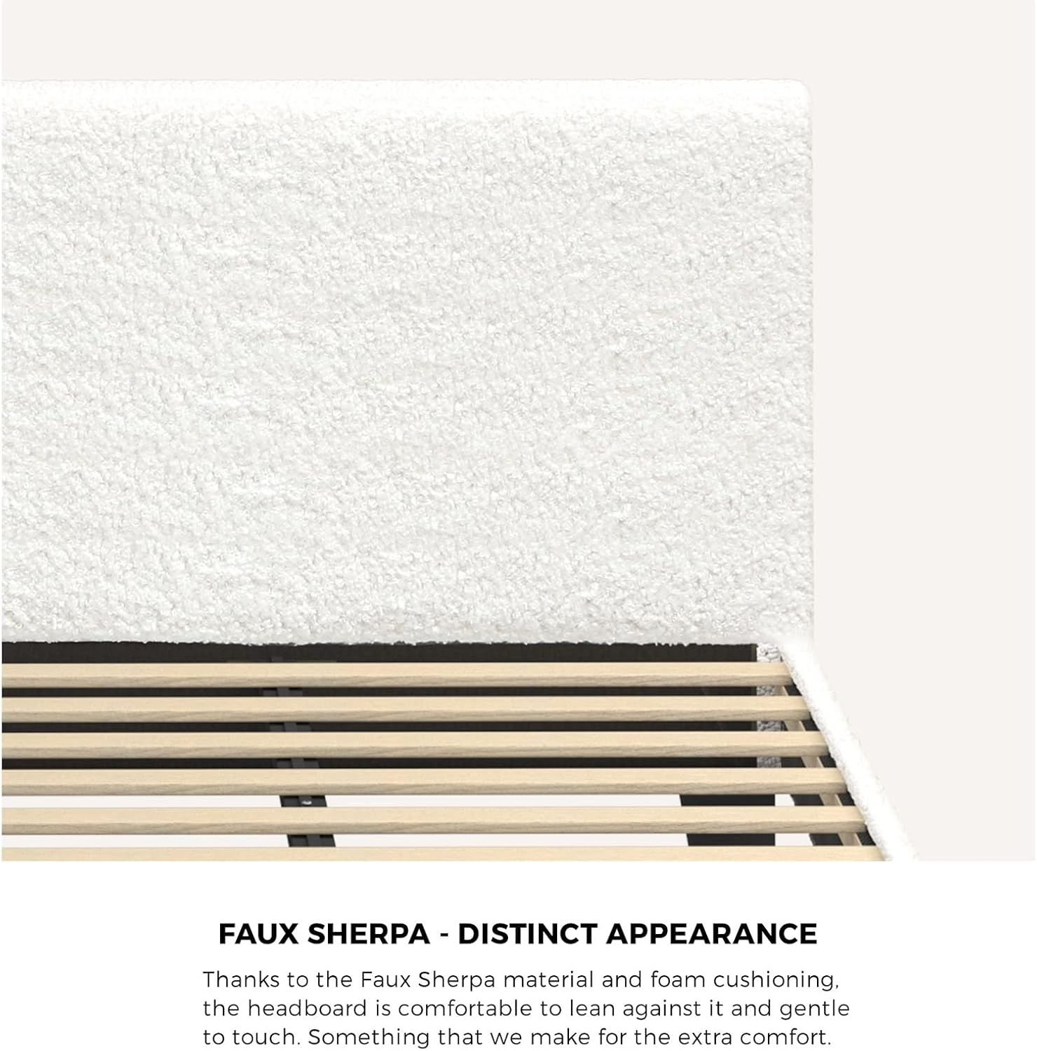 Oikiture Double Bed Frame with Plywood Slats and Boucle Fabric Bed Base Mattress Platfrom White image number 3