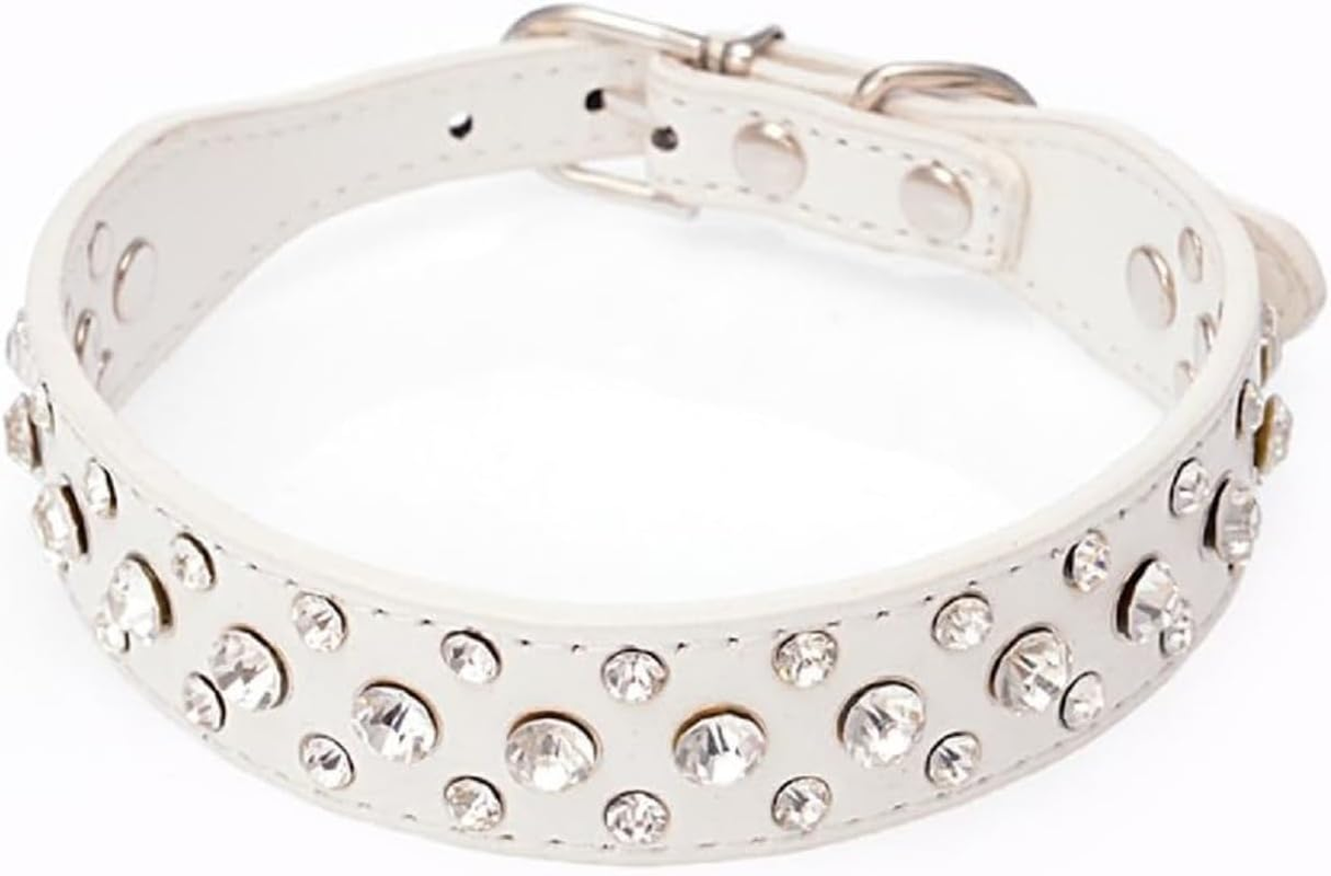 Rhinestone Leather Bling Crystal Pet Dog Cat Collars for Small Medium (White, M) image number 4