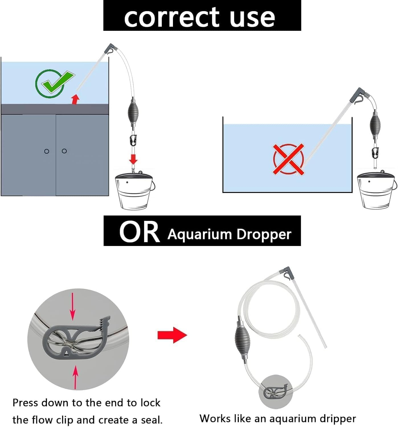 QAUARUMSUN Aquarium Gravel Cleaner for Sand, Fish Tank Vacuum Gravel Cleaner, Manually Fish Tank Water Changer(White) image number 2