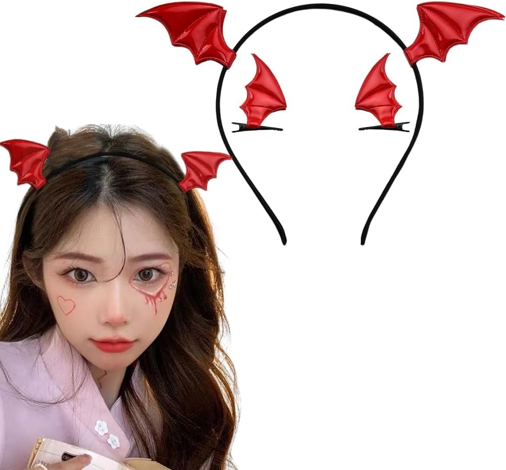 Bat Wings Hair Accessories Halloween Headband for Girls Red Bat Wings Hair Clips for Halloween Cosplay Costume Devil Bat Headbands Headpieces for Bat Barrettes for Women Halloween Party Decorations