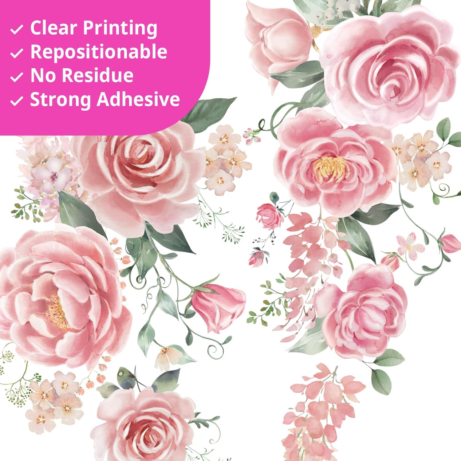 DECOWALL SG3-2428 Rose Vine Wall Stickers Room Decals Bedroom Living Flower D&eacute;cor Art Floral Pink Tv Decoration Butterfly Nursery Peel and Stick image number 4