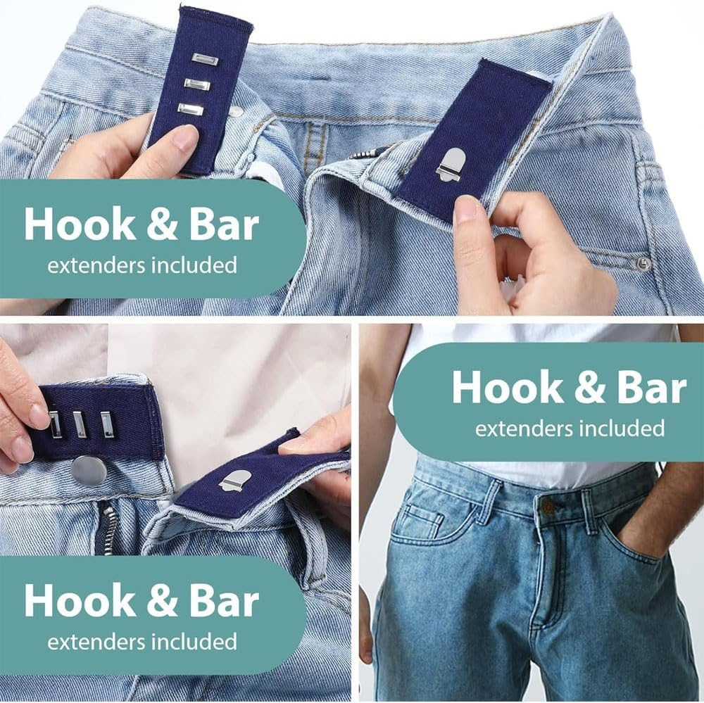 10PCS Adjustable Pants Waist Extenders with Metal Hook, Durable Waistband Expander for Men & Women, Pregnancy Belly, Weight Fluctuation, Comfortable Pant Size Extender