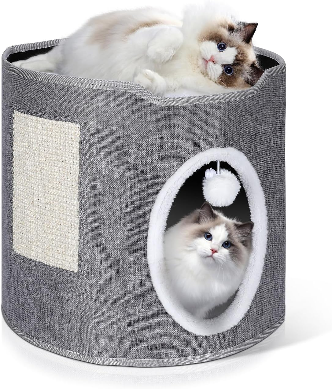 Cat House, Cat Nest with Soft Plush Mat, Removable Cushion, Roof and Windows, Indoor/Outdoor Cat House for Small Medium Cats, Gray
