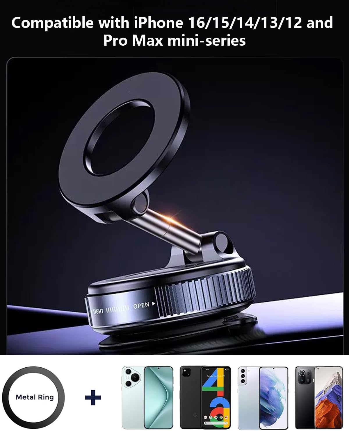 2025 Upgraded Vacuum Magnetic Phone Holder Stand,Strong Suction & Magnet Car Phone Mount,360&deg; Swivel Lock for Car/Gym/Mirror,Compatible with Iphone 17 Pro Max/Android/Most Phones image number 6