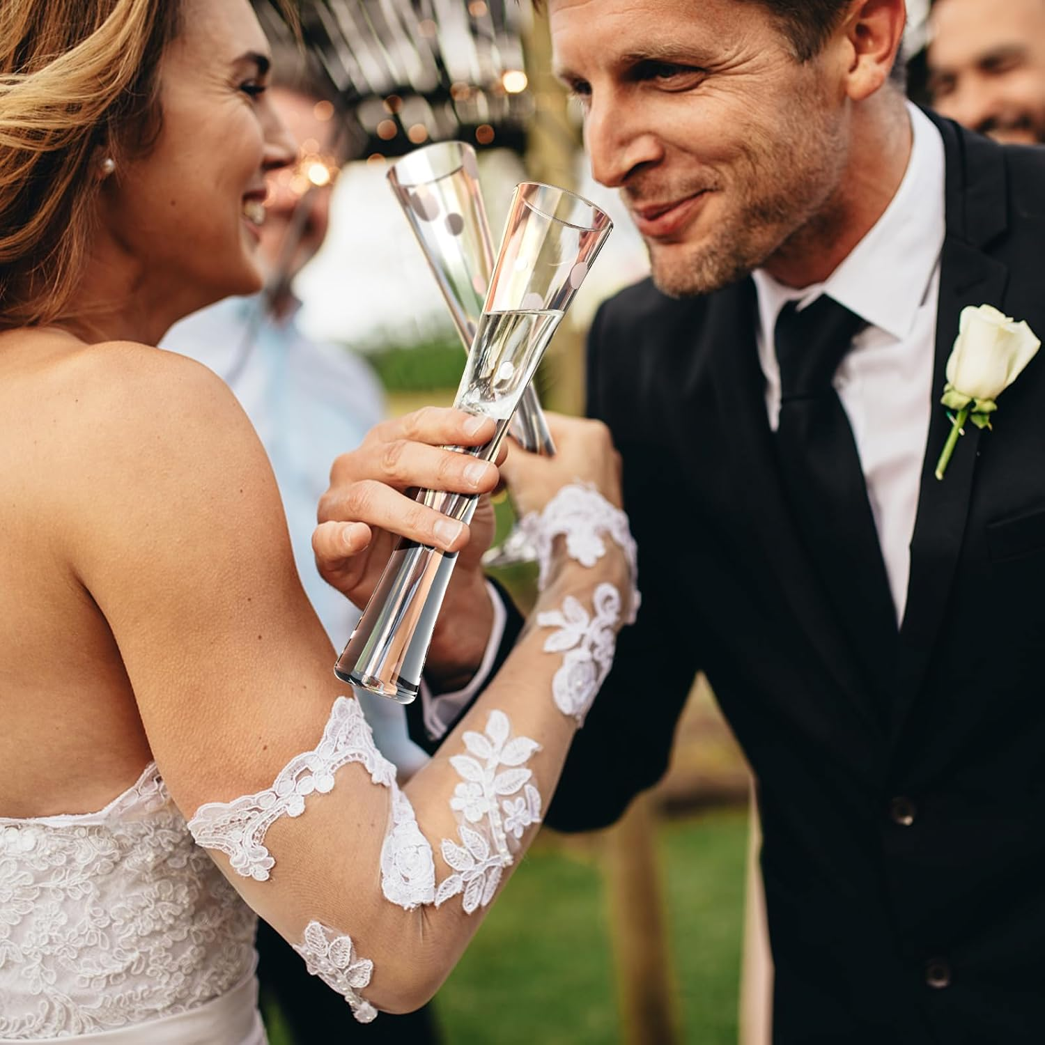 Karadrova 2X145Ml Champagne Flutes, Prosecco Glasses, Handmade, Clear Crystal Champagne Liqueur Glasses, Prosecco Flute for Wedding Anniversary (Foam) - Klar image number 4