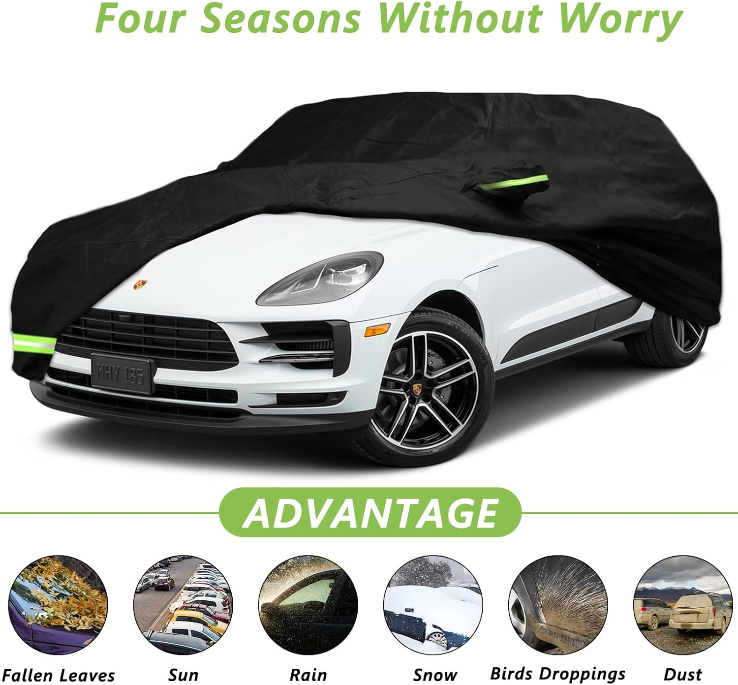 Waterproof Car Cover for 2014-2022 Porsche Macan Car Cover Custom Fit 100% Waterproof Windproof Strap & Single Door Zipper Bands for Snow Rain Dust Hail Protection (Macan) image number 4