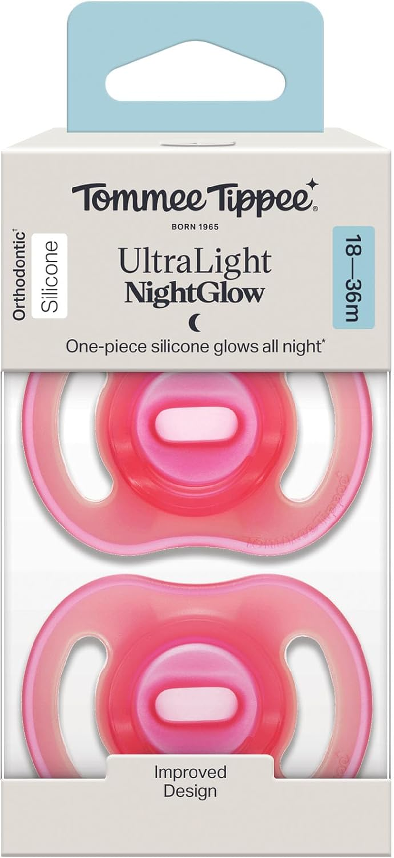 Tommee Tippee Ultra-Light Stayput Night Glow Soother, 18-36M, 2 Pack, Soft Skin Feel, Extra Air Flow image number 6