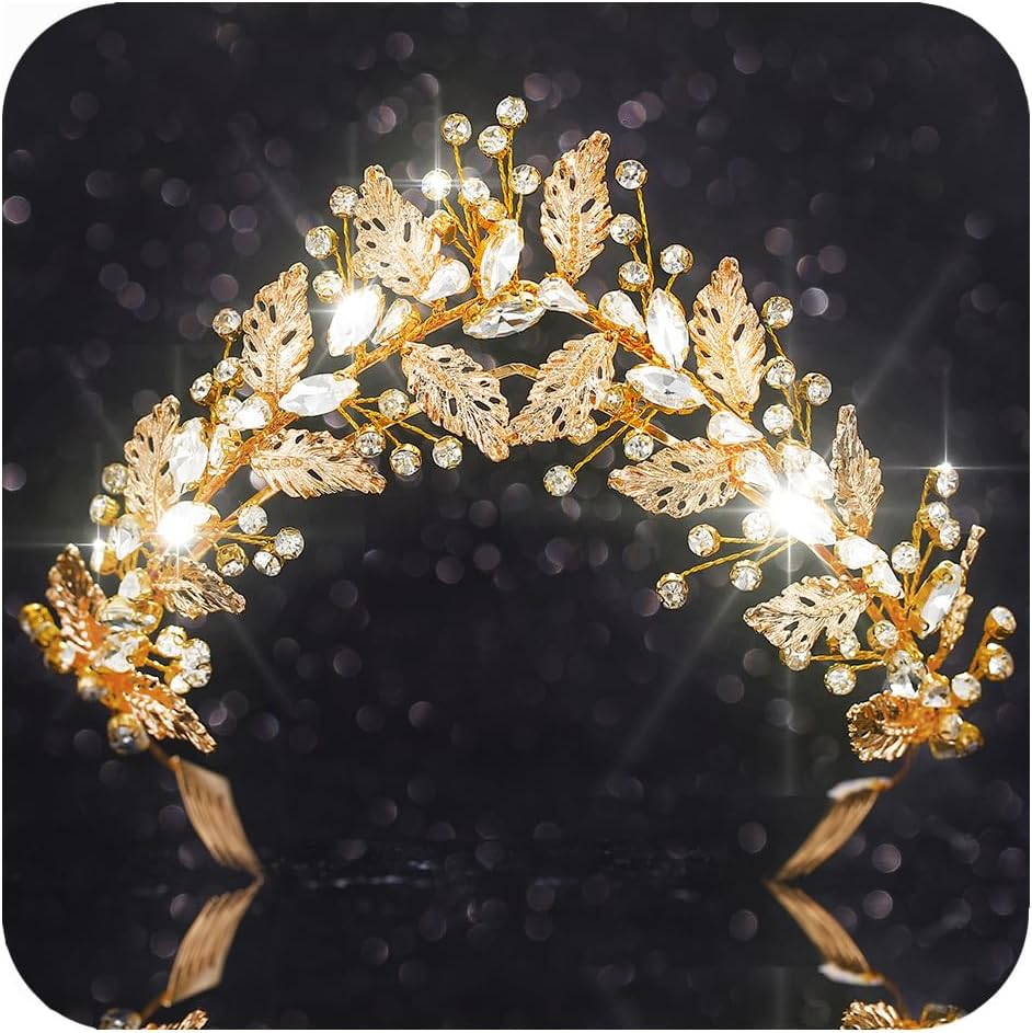Fashband Rhinestone Leaf Headband Gold Crystal Headwear Bridal Wedding Hair Accessories for Women image number 6