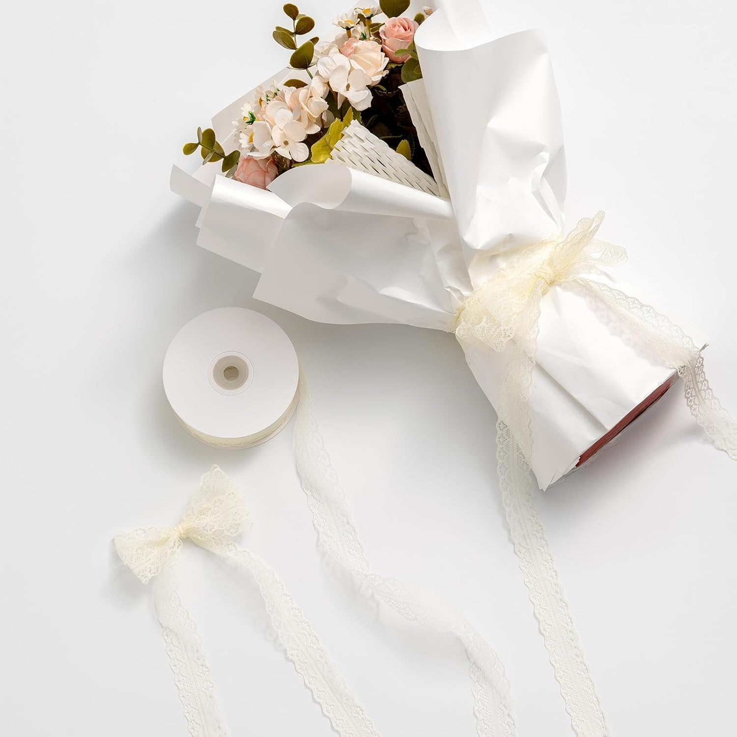 Red Lace Trim Ribbon Vintage Pattern Bow Ribbon for Gift Wrapping Wedding Decor Ribbons Hair Ribbon,1.2 Inch &times; 25 Yards,Dark Red image number 4