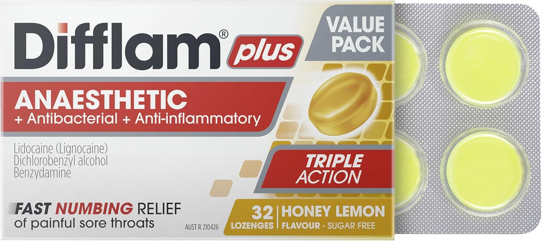 Difflam plus Anaesthetic Honey and Lemon 32 Lozenges